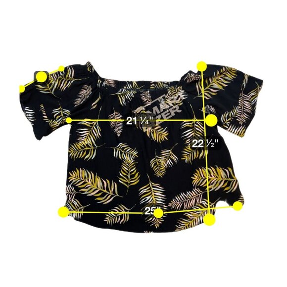 Maurices Womens Black Off-Shoulder Top With Yellow Leaf Print Size 2 1755 - Picture 5 of 6